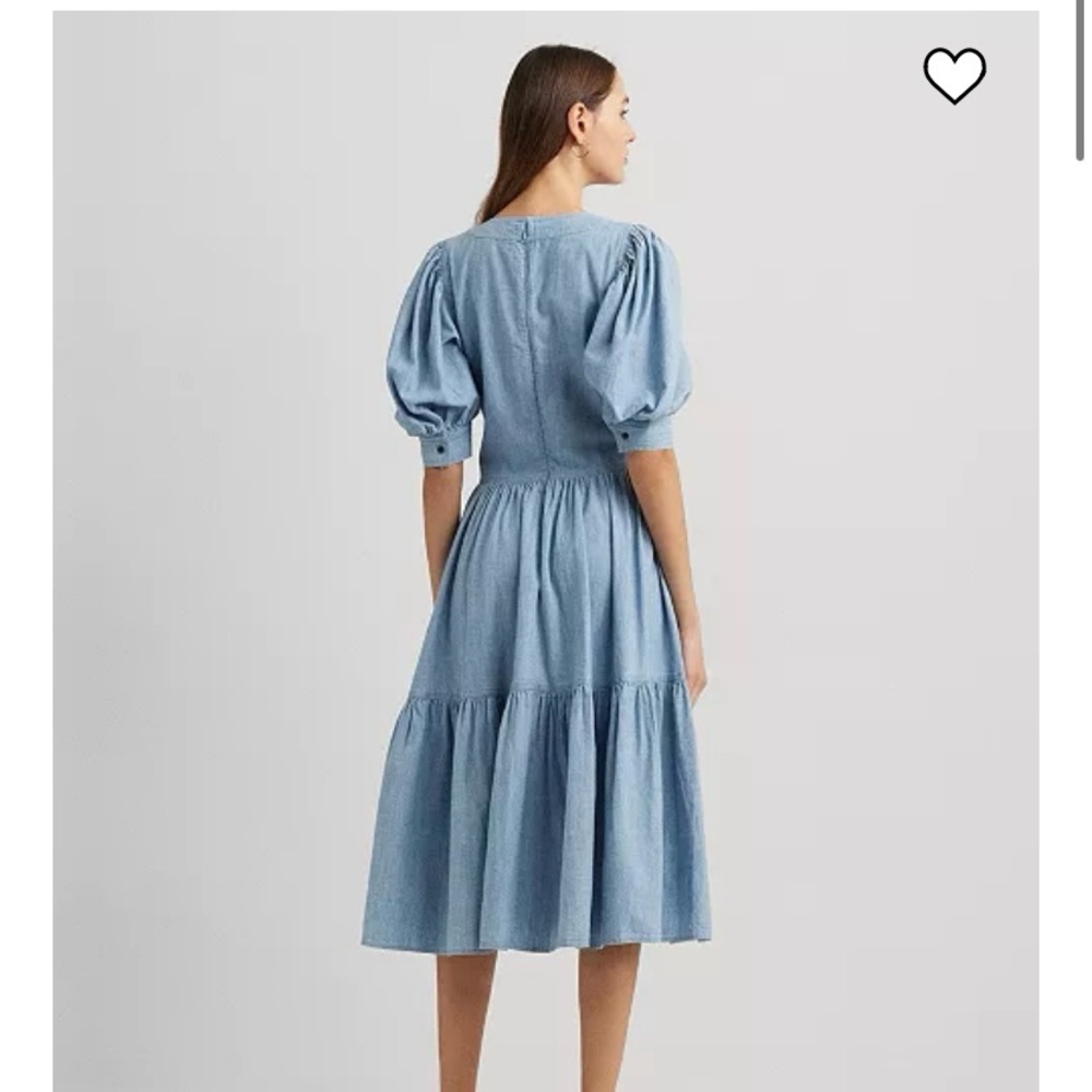 SOLD ☀️ Ralph Lauren Cotton Puff Sleeve Chambray Dress - Picture 4 of 11